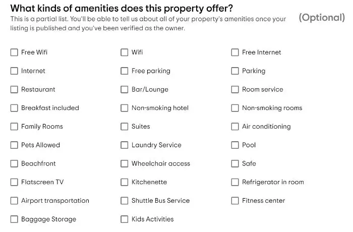 free amenities sheet