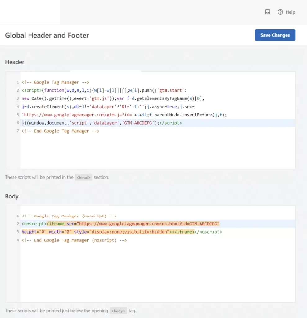 global header and footer