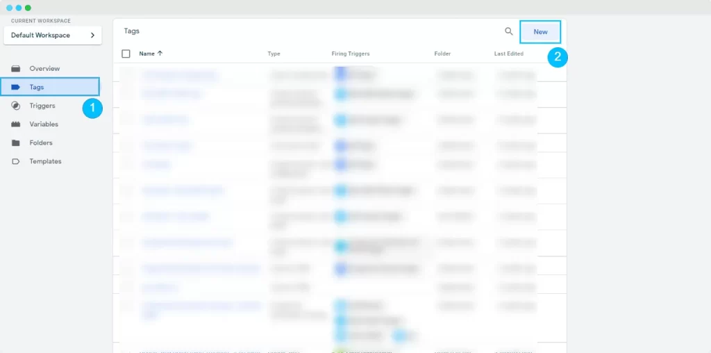 go to tags and new
