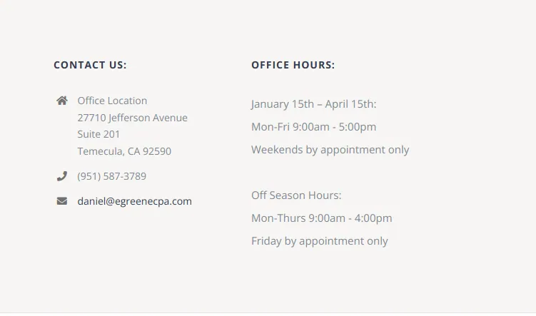 include your business information such as contact details, operating hours, etc