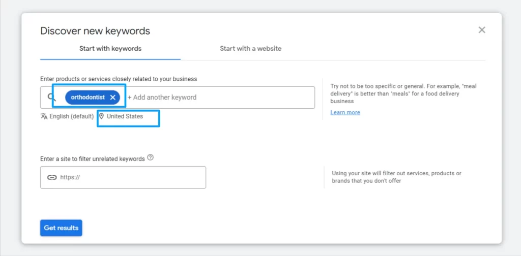 orthodontist- keyword research in google keyword planner