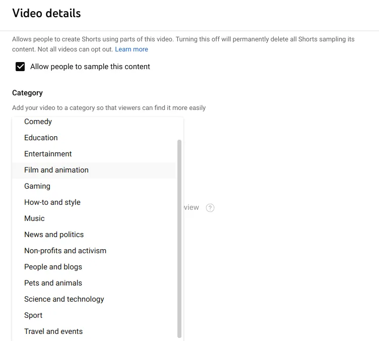 youtube seo tips- choose appropriate video category