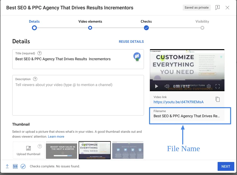 youtube seo tips- dedicate youtube file name including keyword
