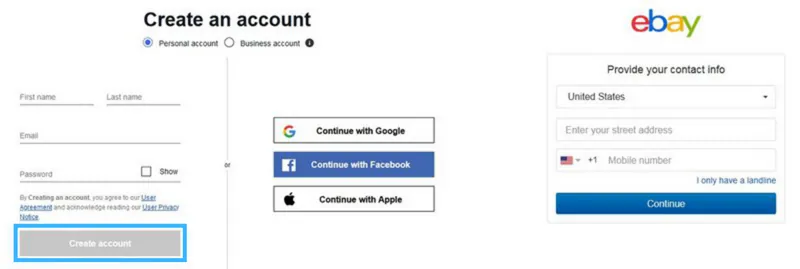 ebay's create an account