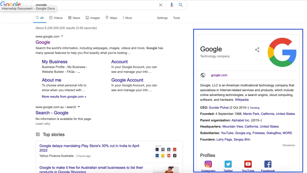 Google business description