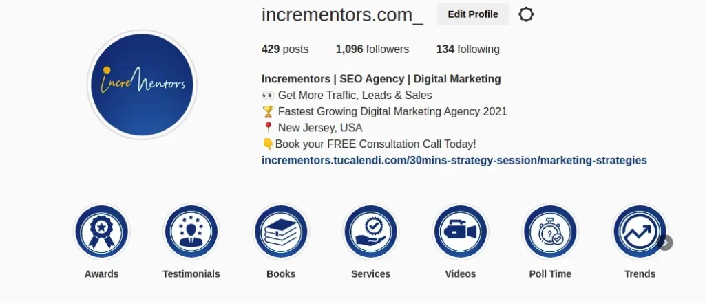incrementors Instagram account