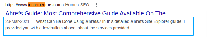 Incrementors ahrefs guide - meta description