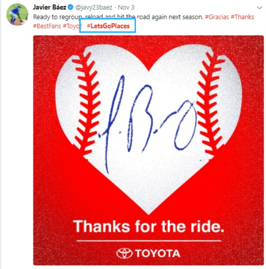 javier baez tweet with hashtag - #LetsGoPlaces