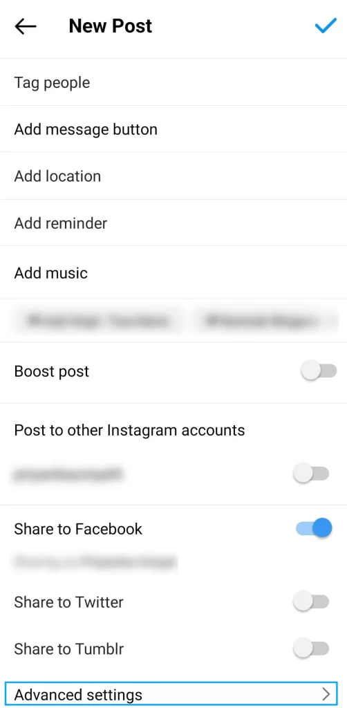 advanced settings - Instagram