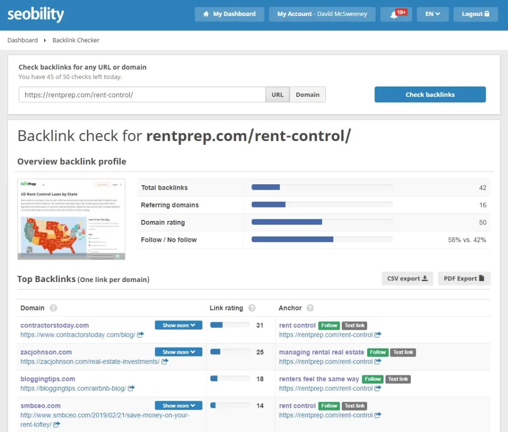 backlinks checker - seobility
