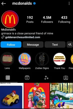 optimize your instagram profile to make your business a recognized brand- mc donalds