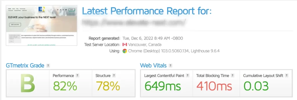 performance report for URL