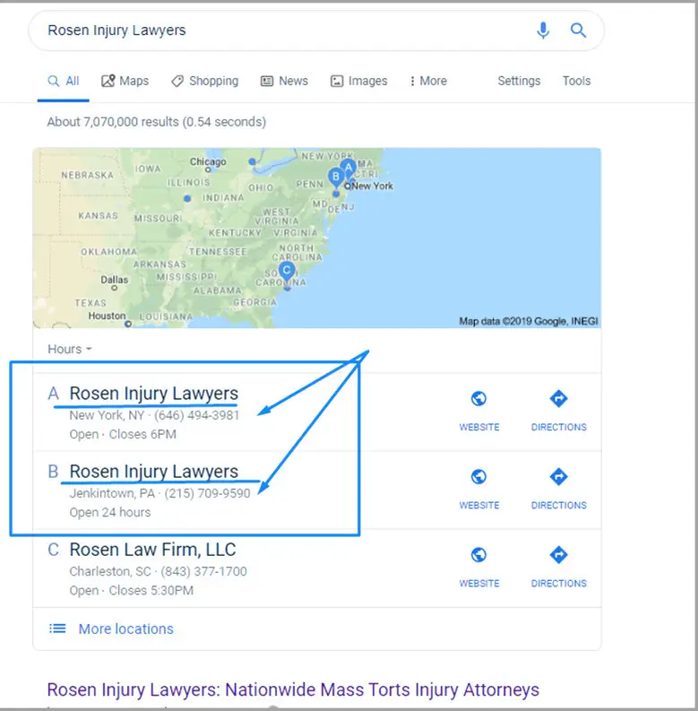 ranking on Google maps - rosen injury lawyers