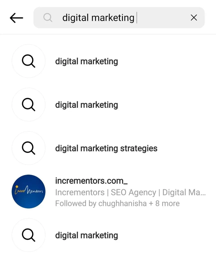 searching digital marketing term on Instagram