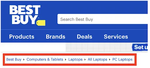 breadcrumb on the website