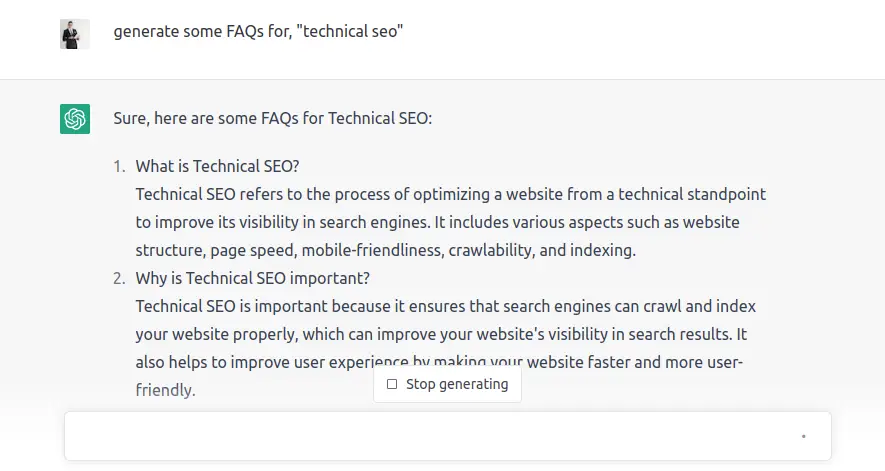 FAQs generation through ChatGPT