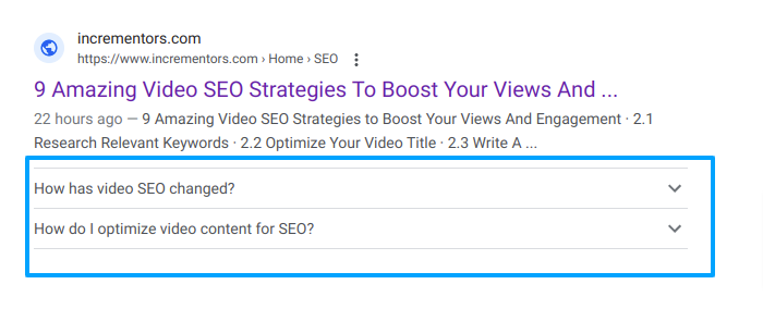 incrementors - FAQS schema - SERP