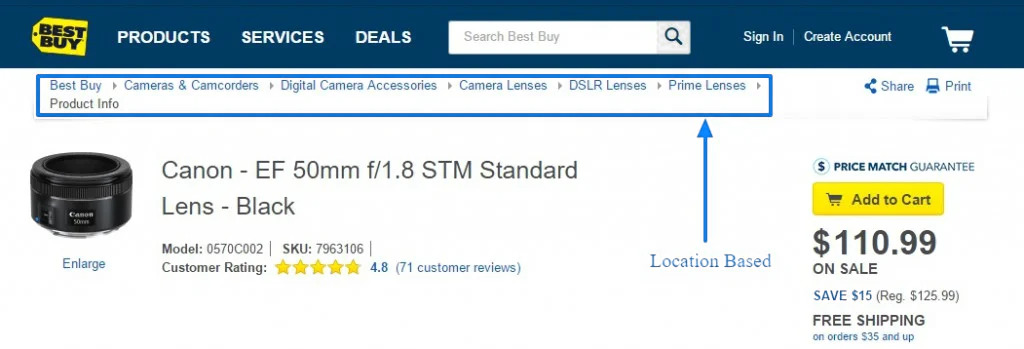 amazon - breadcrumb navigation