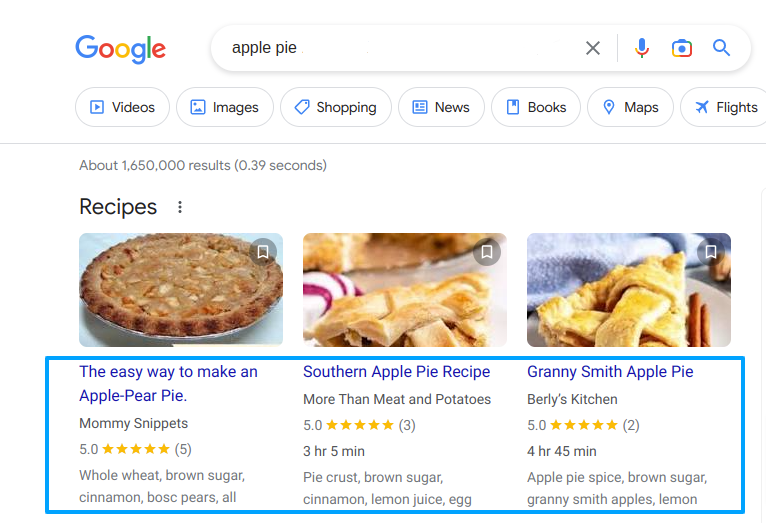 apple pie - schema markup - recipe