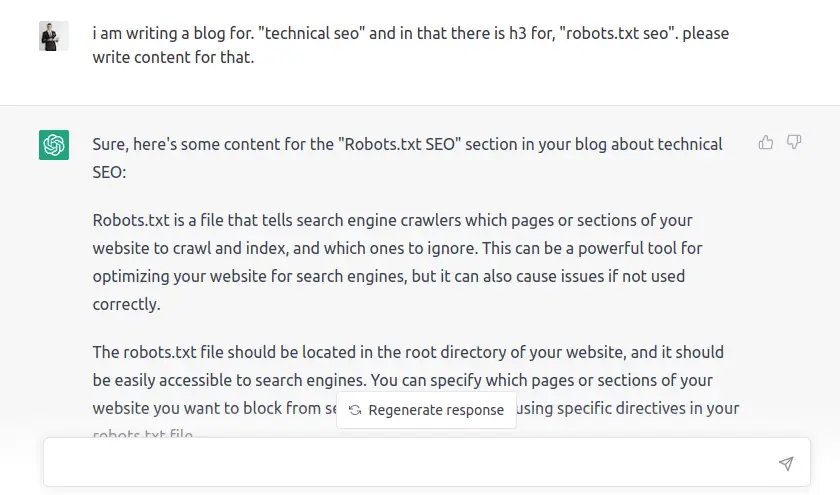 generate content through ChatGPT - technical seo
