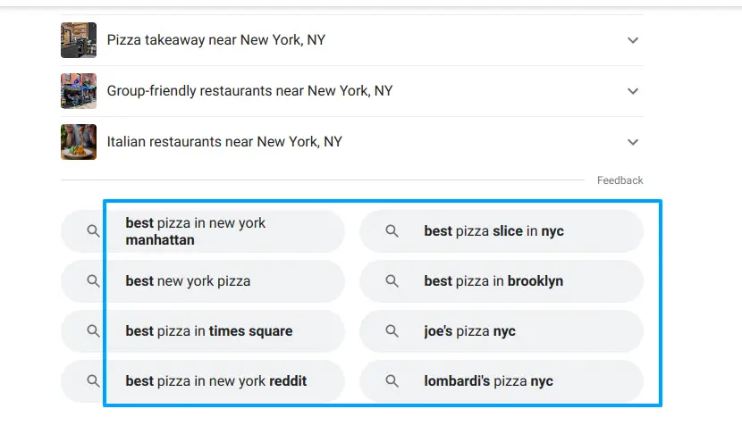 keywords in SERP - people also search