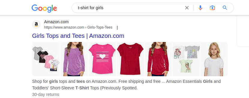 t-shirt for girls - ecommerce rich snippet