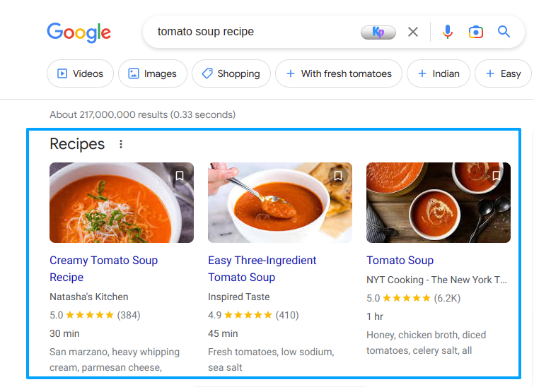 tomato soup recipe - rich snippet