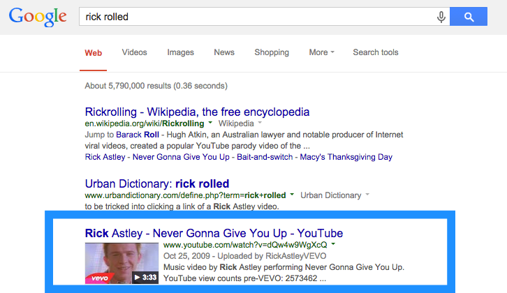 video rich snippet in SERP