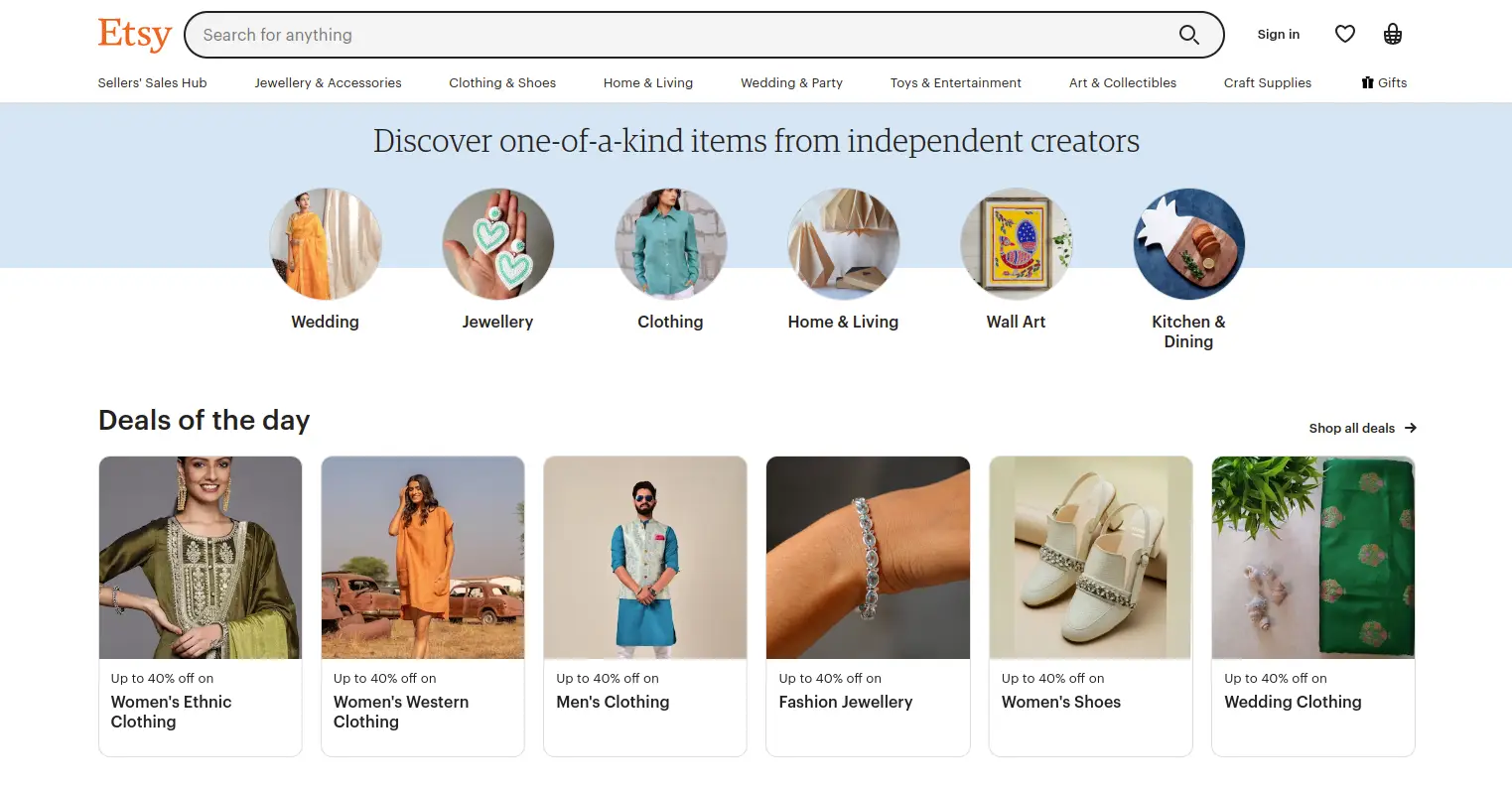 SEO optmized homepage example- Etsy