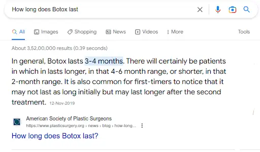 "how long does botox last" - seach on Google
