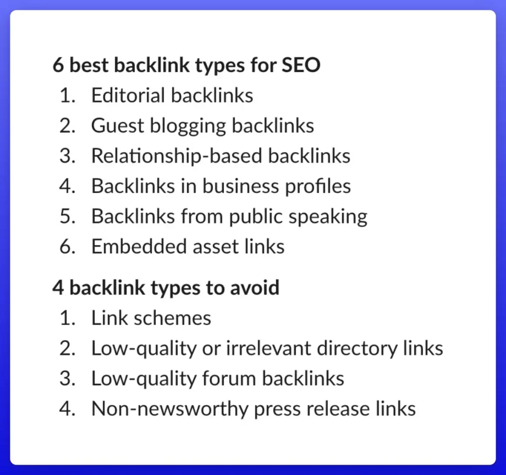 6 best backlink types for SEO and 4 backlink types to avoid