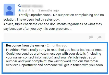 example - how to respond to a negative review