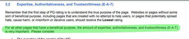 Definition of EAT according to Google