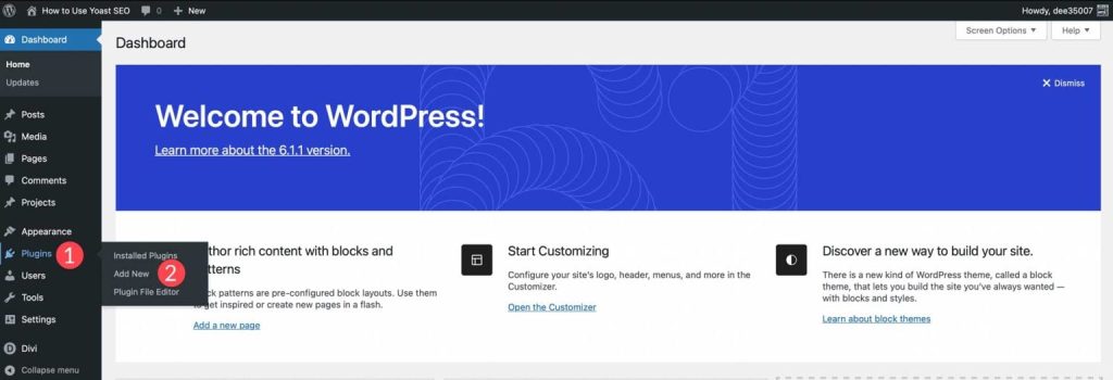 First step of installation of Yoast SEO