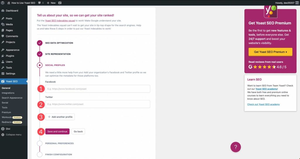 Include social media profile in this step