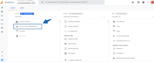 account access of google analytics