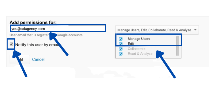 add permission option in google analytics