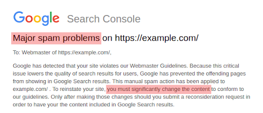 Google search console - notice given by GSC for spamming