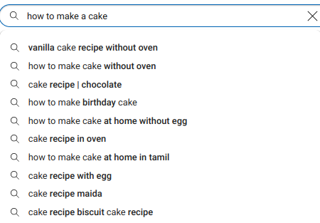 YouTube search suggestions